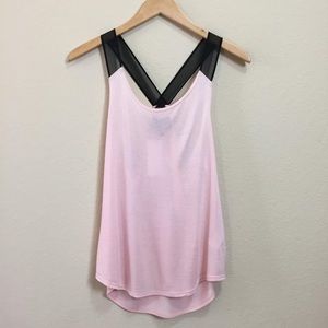 Pink & Black Gym Mesh-shoulder Tank Top/Cami